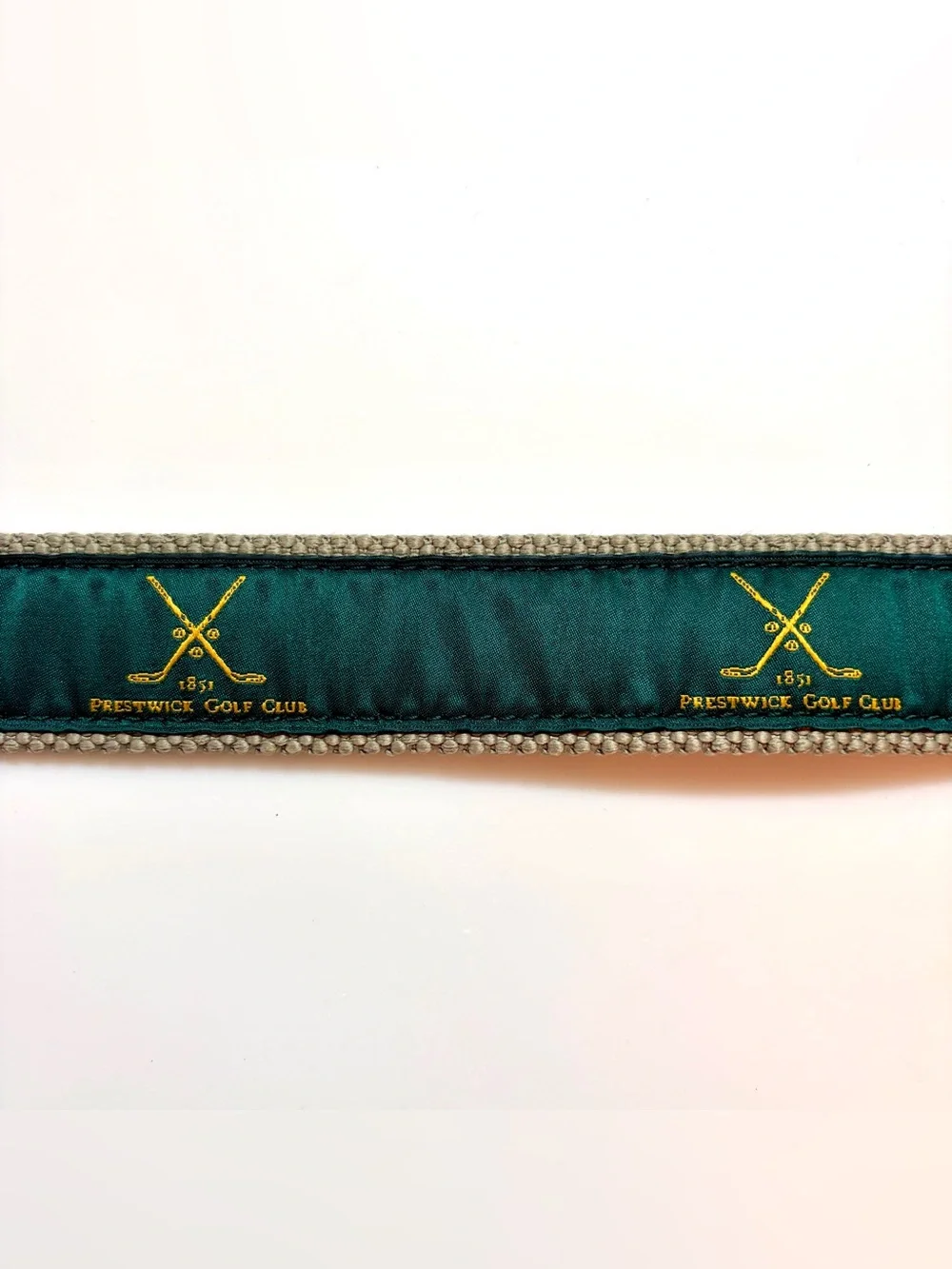 Vintage Prestwick Golf Club Logo Mens Green Belt Seejays SZ 36  Canvas Leather